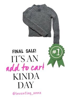 EASTSIDE WESTSIDE ~ Gray Wool Knit Sweater w/Zipper Detail at Collar size M